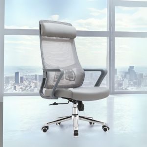 Poltrona ufficio Pasco con schienale in rete alto e reclinabile colore grigio