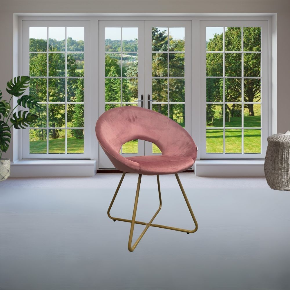 Poltroncina Etere in velluto rosa con gambe in metallo dorato set 2 pezzi