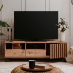 Porta TV Medan56A 2 cassetti e anta con vani a giorno rovere antracite