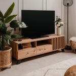 Porta TV Medan56A 2 cassetti e anta con vani a giorno rovere antracite