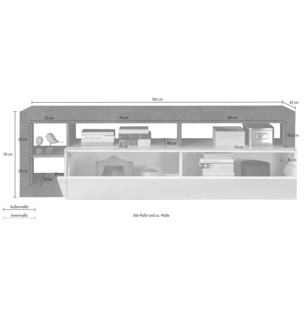 Porta TV Mogol bianco lucido pero 184x42x58H