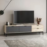 Porta tv Esta con 2 ante antracite e 2 cassetti rovere sonoma