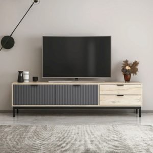 Porta tv Esta con 2 ante antracite e 2 cassetti rovere sonoma