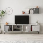 Porta tv Fiona bianco vintage con anta retro grey e mensola