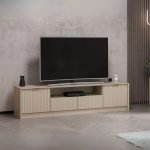 Porta tv Kale con 4 ante effetto cannettato e nicchia a giorno con maniglie oro