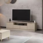 Porta tv Kale con 4 ante effetto cannettato e nicchia a giorno con maniglie oro