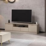 Porta tv Kale con 4 ante effetto cannettato e nicchia a giorno con maniglie oro