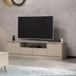 Porta tv Kale con 4 ante effetto cannettato e nicchia a giorno con maniglie oro