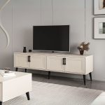 Porta tv Prime con 4 ante colore cashmere e maniglie e piedini neri