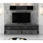 Porta tv con pensile Bientv 180 effetto marmo nero particolari argento