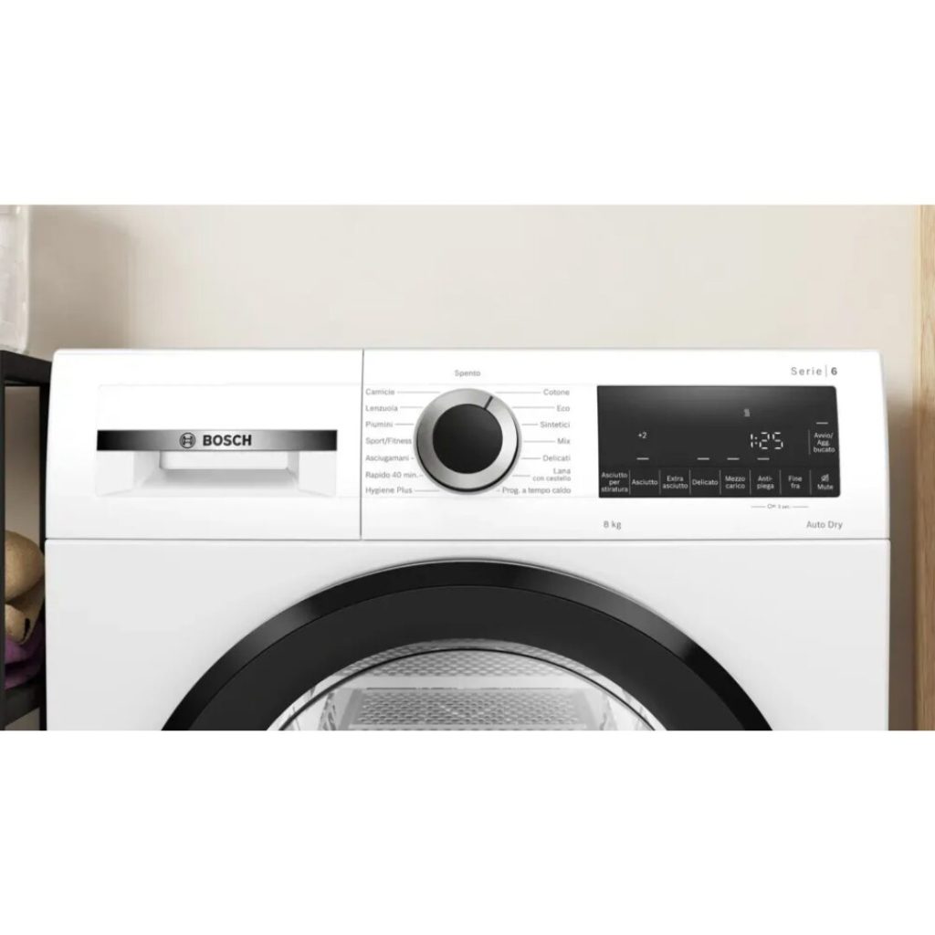 Bosch Asciugatrice 8 Kg Classe C con Pompa di Calore Profondità 61 cm Auto Dry colore Bianco - WQG233D1II Serie 6