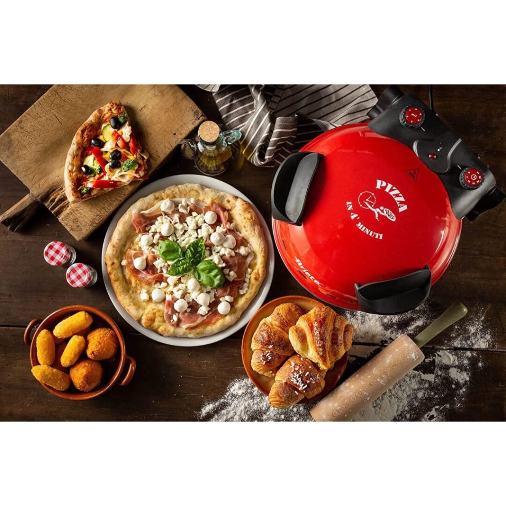 Forno Pizza Elettrico ARIETE Potenza 1200 Watt Timer con Pietra Refrattaria colore Rosso - 0909/00