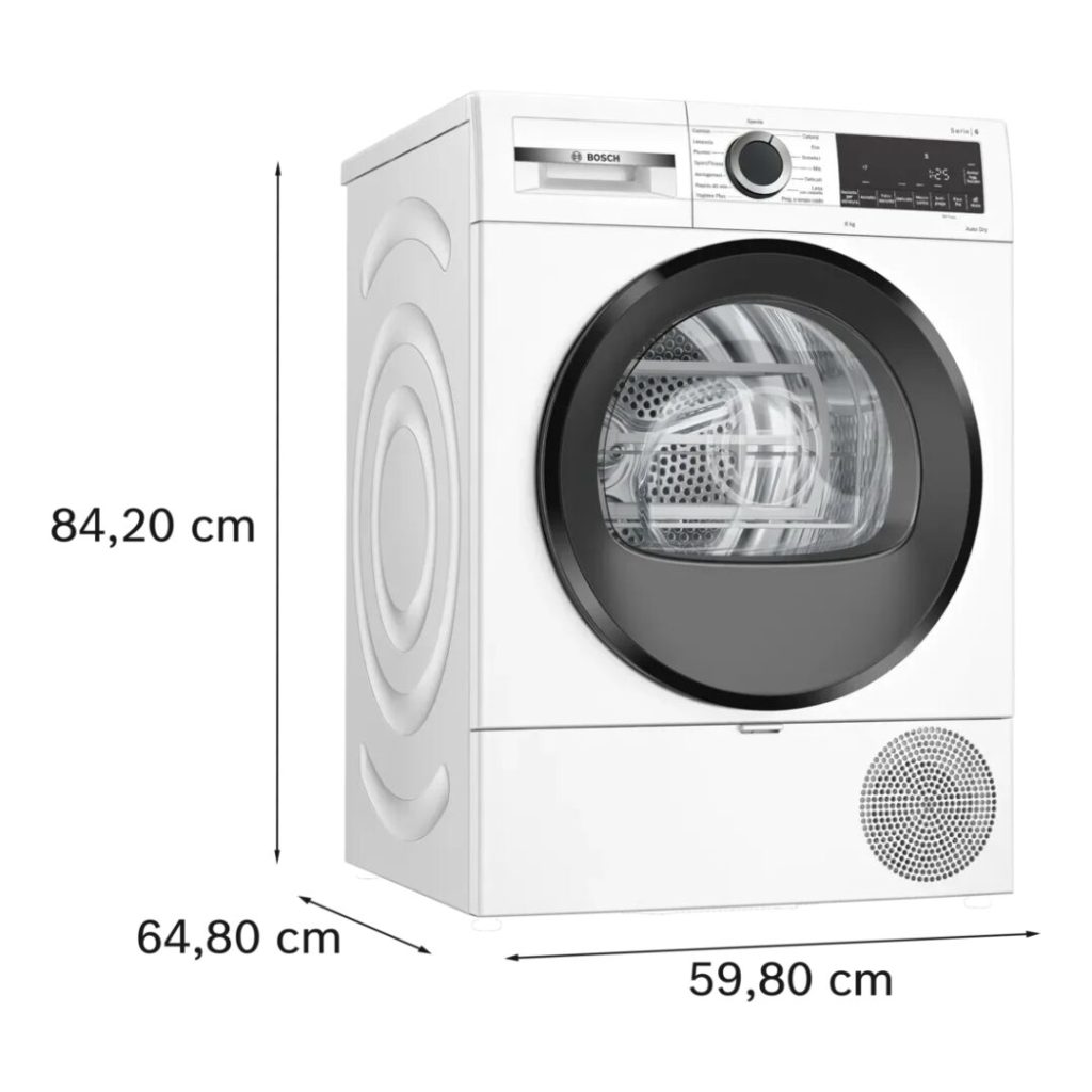 Bosch Asciugatrice 8 Kg Classe C con Pompa di Calore Profondità 61 cm Auto Dry colore Bianco - WQG233D1II Serie 6
