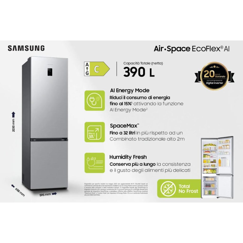 Frigorifero Combinato SAMSUNG No Frost390 Litri - RB38C672CS