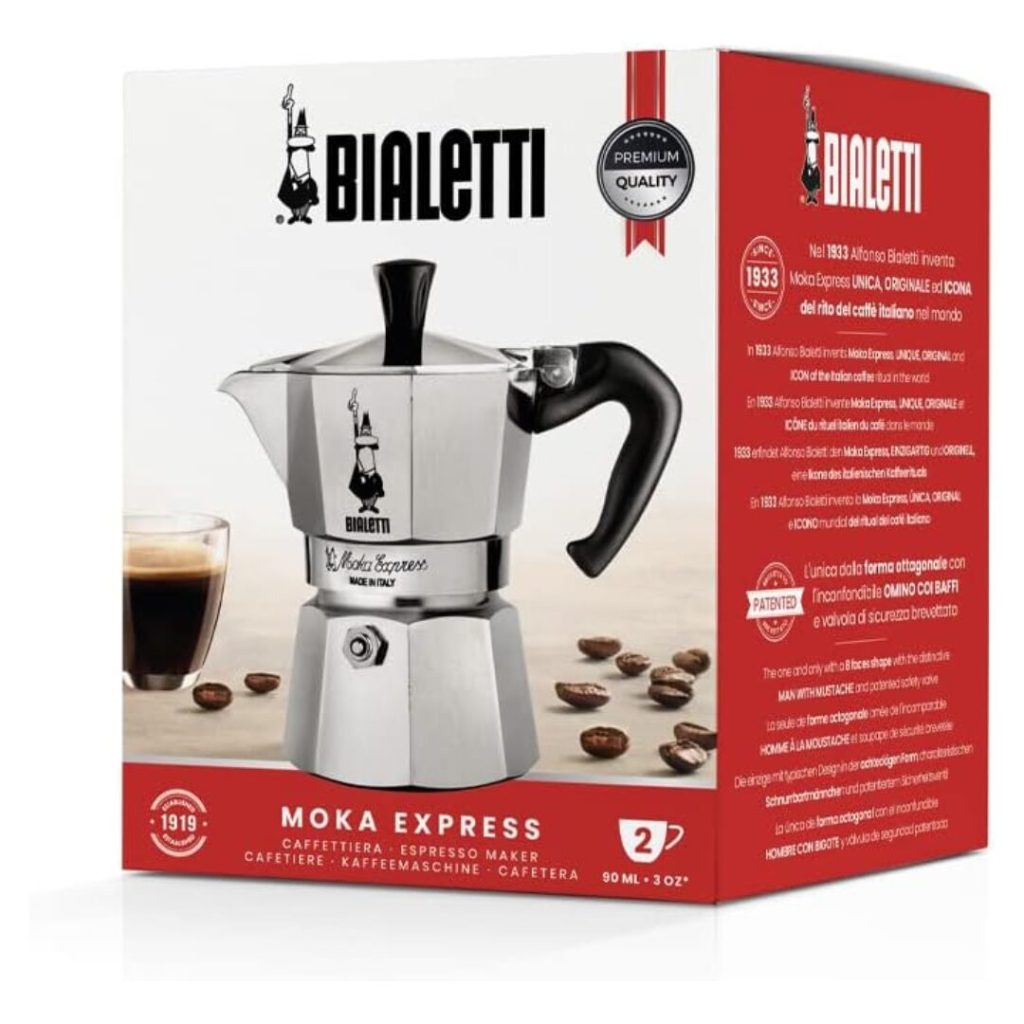Caffettiera Moka Bialetti Express 2 Tazze Manico anti scottatura Non adatta a induzione (90 ml) Alluminio