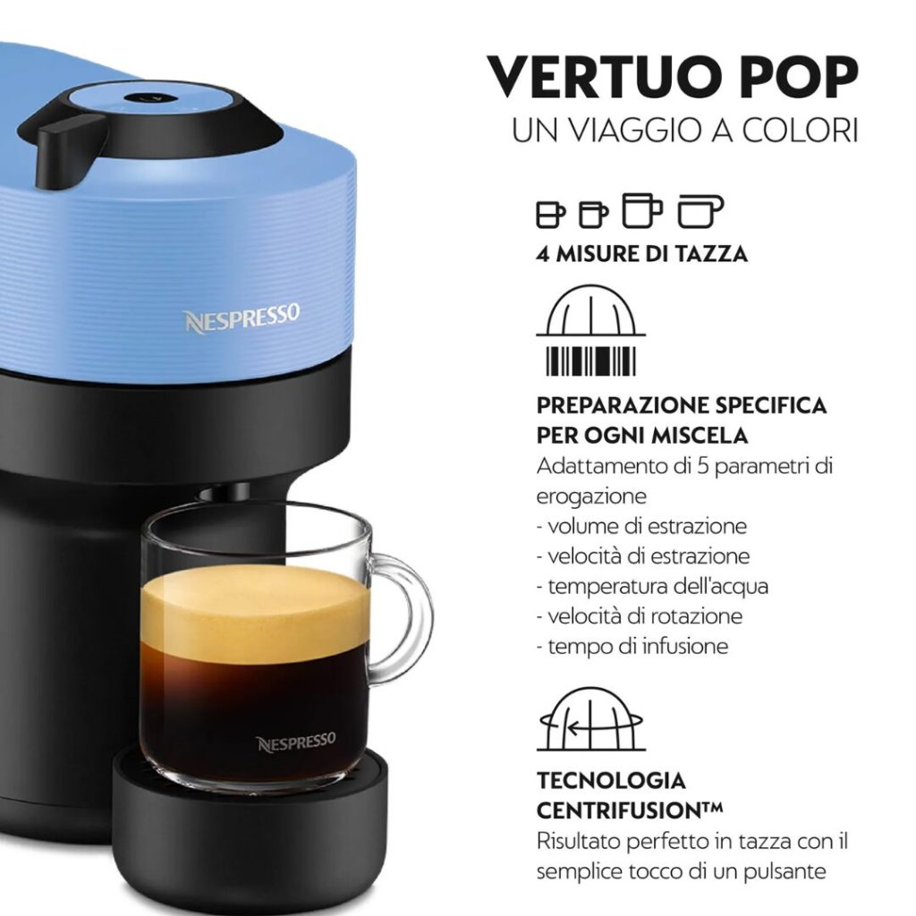 Macchina Caffè De Longhi Nespresso® Vertuo Pop Espresso Capsule colore Blu - ENV90.A