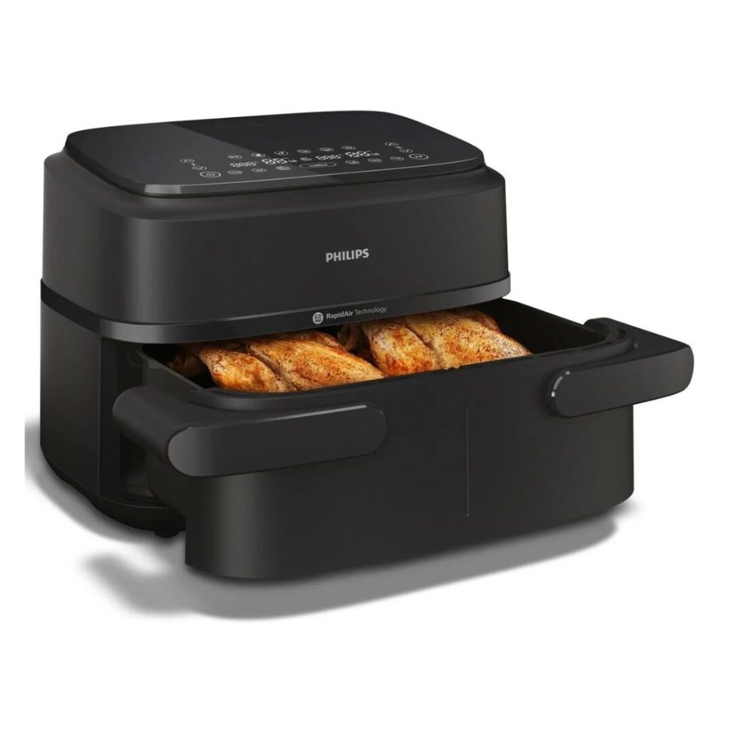 Philips Friggitrice ad Aria Capacità 7.1 Litri Potenza 2450 Watt Doppio Cestello Flessibile con Tecnologia Rapid Air colore Nero - NA150/00 Serie 1000