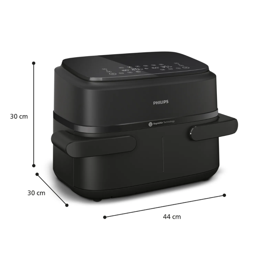 Philips Friggitrice ad Aria Capacità 7.1 Litri Potenza 2450 Watt Doppio Cestello Flessibile con Tecnologia Rapid Air colore Nero - NA150/00 Serie 1000