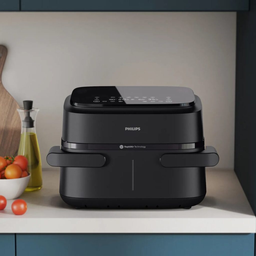 Philips Friggitrice ad Aria Capacità 7.1 Litri Potenza 2450 Watt Doppio Cestello Flessibile con Tecnologia Rapid Air colore Nero - NA150/00 Serie 1000