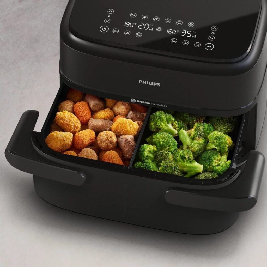 Philips Friggitrice ad Aria Capacità 7.1 Litri Potenza 2450 Watt Doppio Cestello Flessibile con Tecnologia Rapid Air colore Nero - NA150/00 Serie 1000