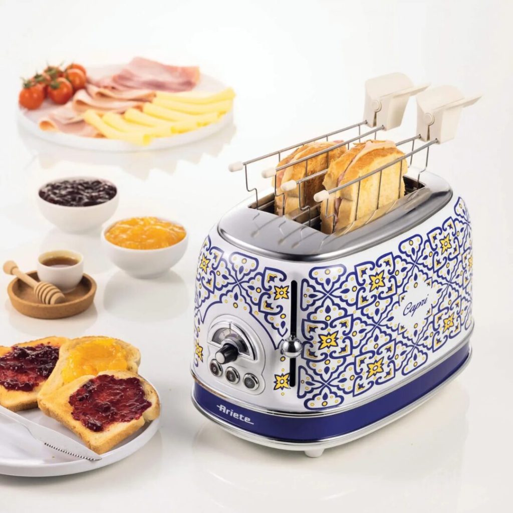 Ariete Capri Tostapane con Pinze 2 Fette Potenza 210 Watt con 6 Livelli di Doratura e Vassoio Raccogli Briciole - 00C01550CAR0