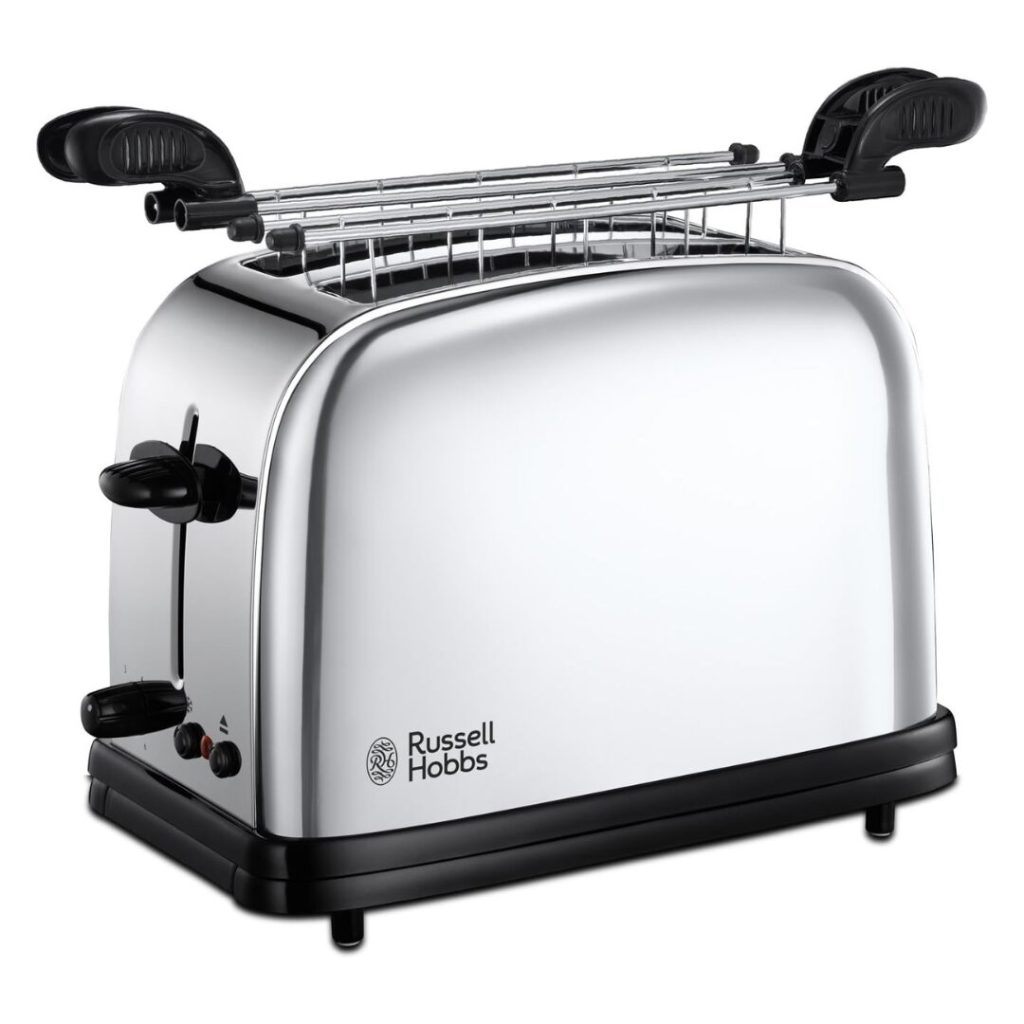 Russell Hobbs Tostapane 2 fette Potenza 1200 Watt Livello cottura Variabile e Cassetto fondo Raccoglibriciole colore Acciaio - 23310-57