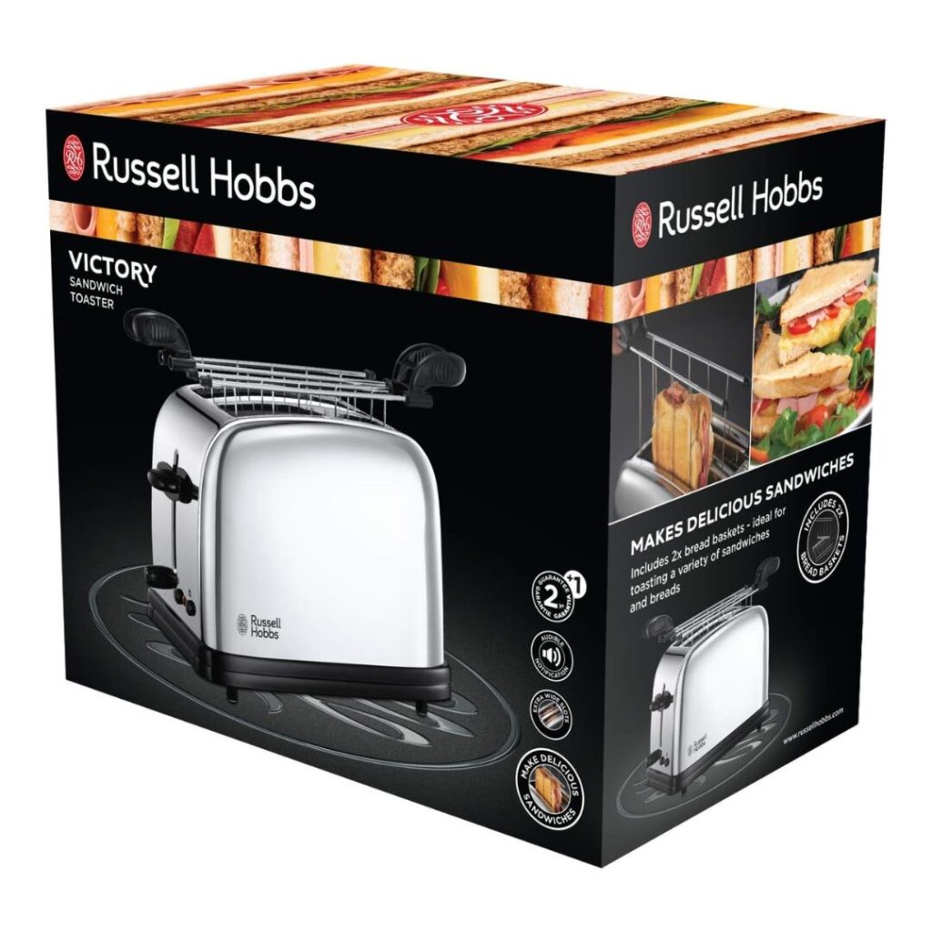 Russell Hobbs Tostapane 2 fette Potenza 1200 Watt Livello cottura Variabile e Cassetto fondo Raccoglibriciole colore Acciaio - 23310-57