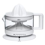 Braun CJ3000 Spremiagrumi, rotazione a destra e sinistra, avvio e arresto automatici, base antiscivolo, vano portacavo, capacità caraffa 350ml con misuratore graduato, pratico beccuccio, 20w, Bianco