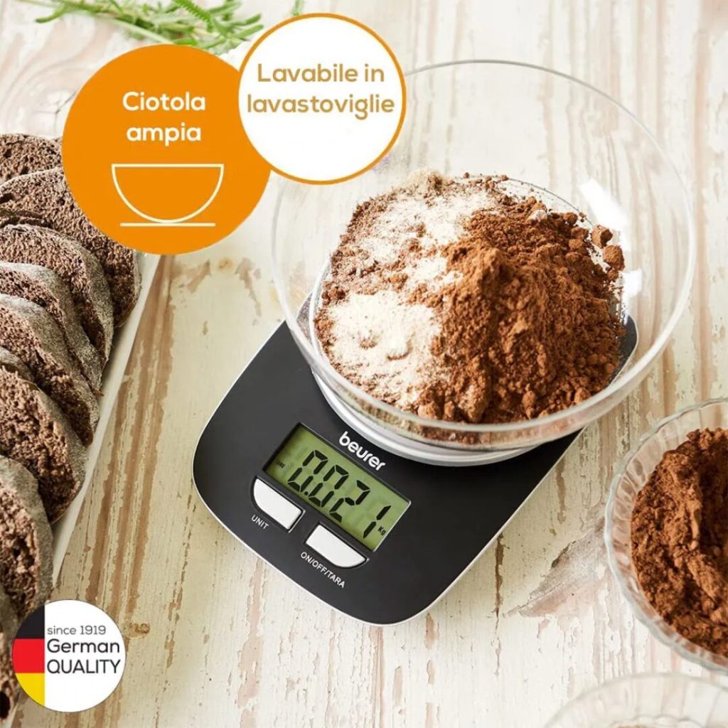 Beurer Bilancia da Cucina Digitale Elettronica con ciotola Capacità 1.2 Litri Portata Massima 3 Kg - KS25