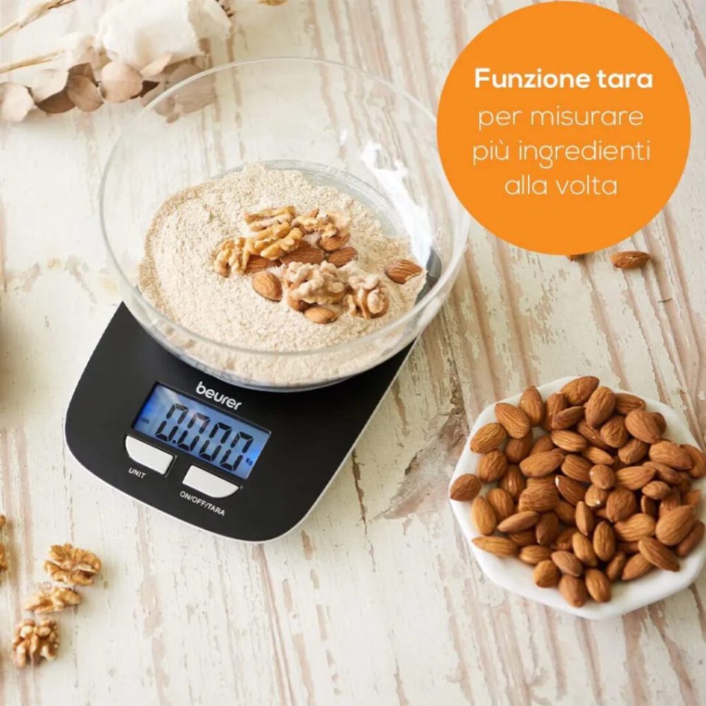 Beurer Bilancia da Cucina Digitale Elettronica con ciotola Capacità 1.2 Litri Portata Massima 3 Kg - KS25