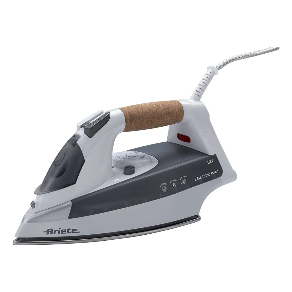 Ariete Ferro da Stiro a Vapore Potenza 2200 Watt Funzione Vapore Verticale Manico in sughero Piastra in Acciaio - 6232 Steam Iron 2200W Grey