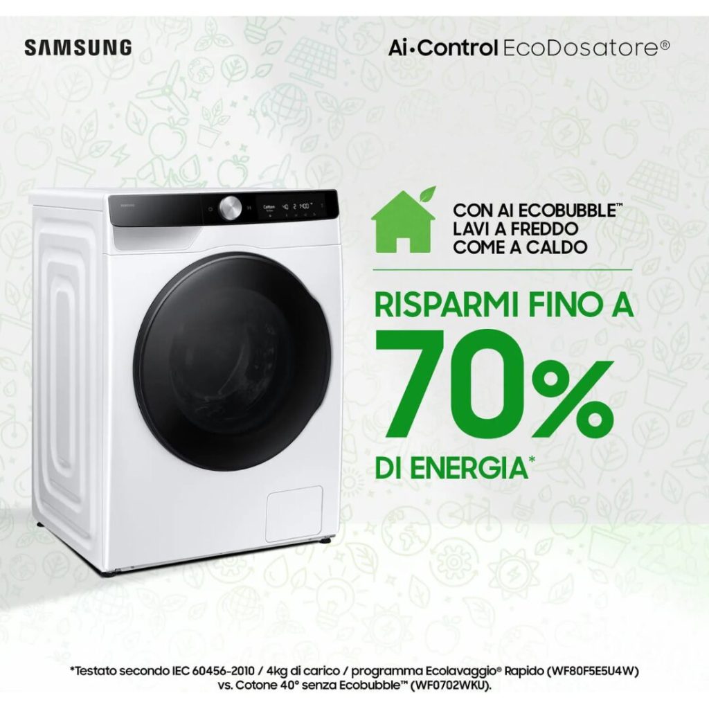 Samsung Lavasciuga 11+6 Kg Classe D Centrifuga 1400 giri Profondità 60 cm Inverter Funzione Vapore AI Control - WD11DG6B85BKU3