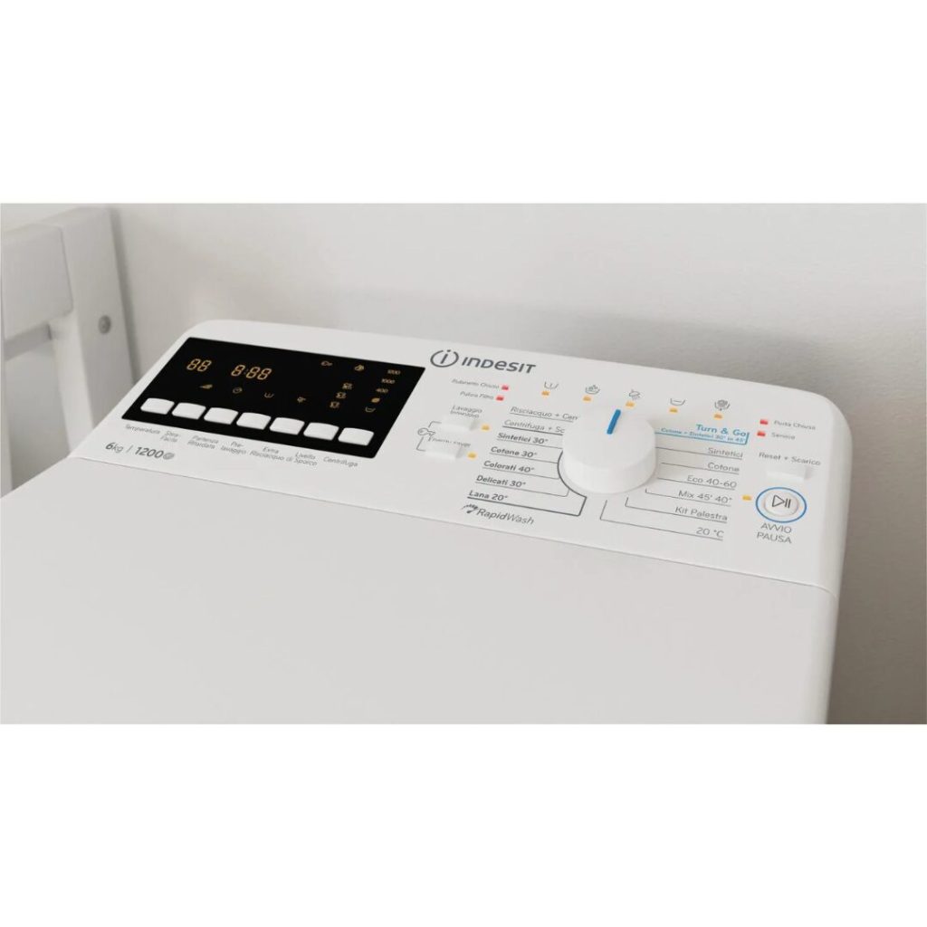 Indesit Lavatrice Carica dall'Alto 6 Kg Classe A Profondità 60 cm Centrifuga 1200 giri Wi-Fi RapidWash colore Bianco - BTW S6261P IT