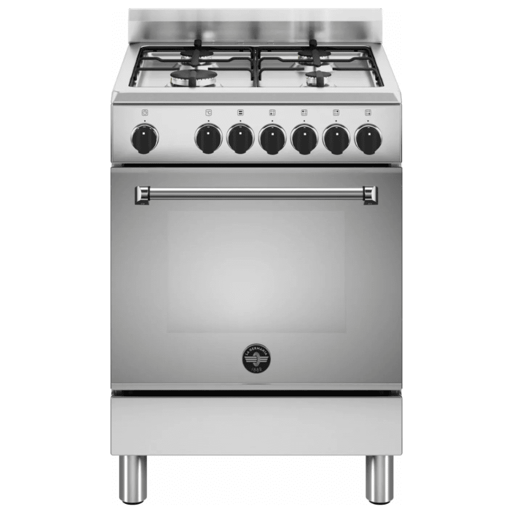 La Germania Cucina a Gas 4 Fuochi Forno Elettrico con Grill 60x60 cm con Coperchio colore Inox - AMN664EXV/24 Americana