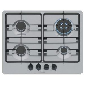 Bosch Piano Cottura 4 Fuochi a Gas Larghezza 60 cm (1 Bruciatore Wok) in Acciaio Inox colore Inox - PGH6B5K60 Serie 4