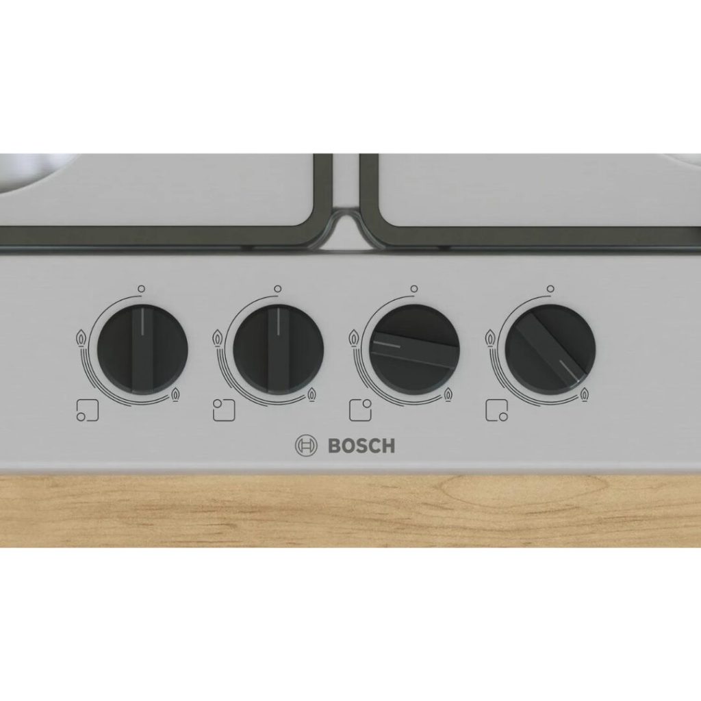Bosch Piano Cottura 4 Fuochi a Gas Larghezza 60 cm (1 Bruciatore Wok) in Acciaio Inox colore Inox - PGH6B5K60 Serie 4