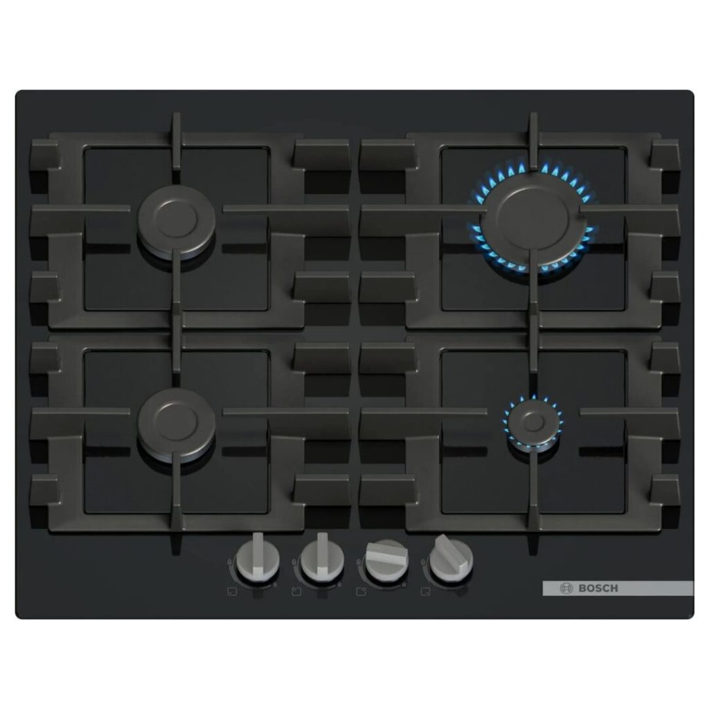 Bosch Piano Cottura 4 Fuochi a Gas Larghezza 60 cm in Vetro Temperato colore Nero - PNP6B6K40 Serie 4