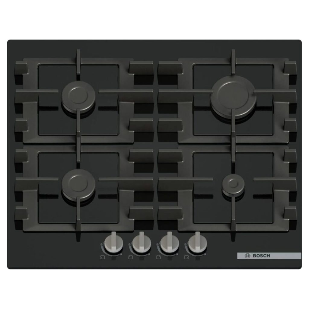 Bosch Piano Cottura 4 Fuochi a Gas Larghezza 60 cm in Vetro Temperato colore Nero - PNP6B6K40 Serie 4
