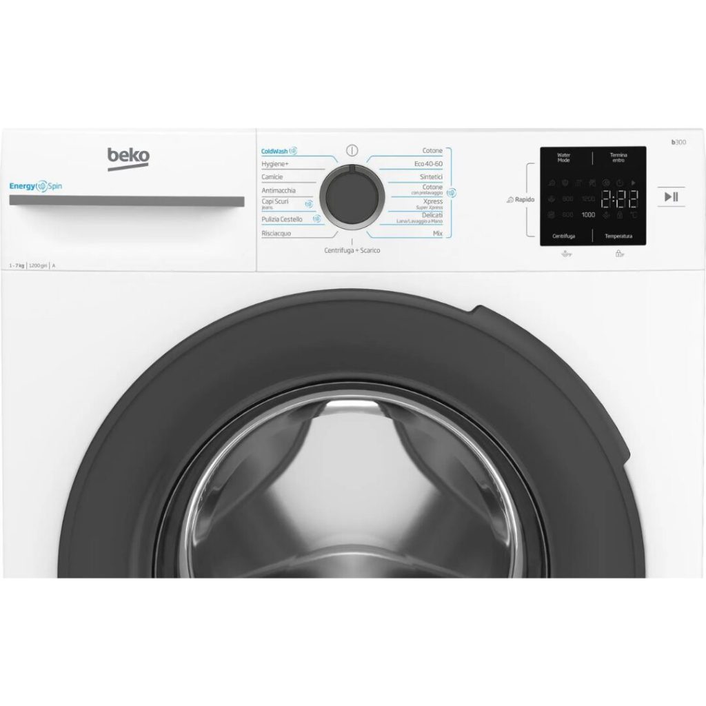 Beko Lavatrice 7 Kg Classe A Profondità 50 cm Centrifuga 1200 giri Inverter Vapore EnergySpin colore Bianco - BMWU3721A