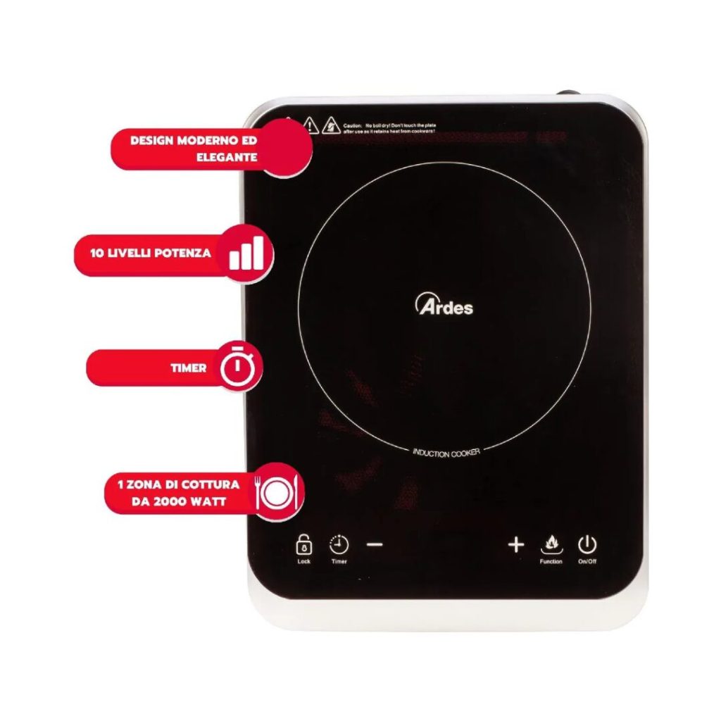 Fornello Elettrico ad Induzione ARDES 1 Piastra Vetroceramica 2000 Watt - AR1F601