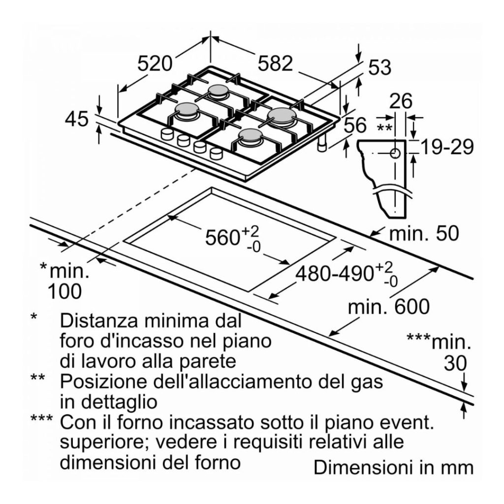 Bosch Piano Cottura 4 Fuochi a Gas Larghezza 60 cm in Acciaio Inox colore Inox - PGP6B5K85 Serie 4