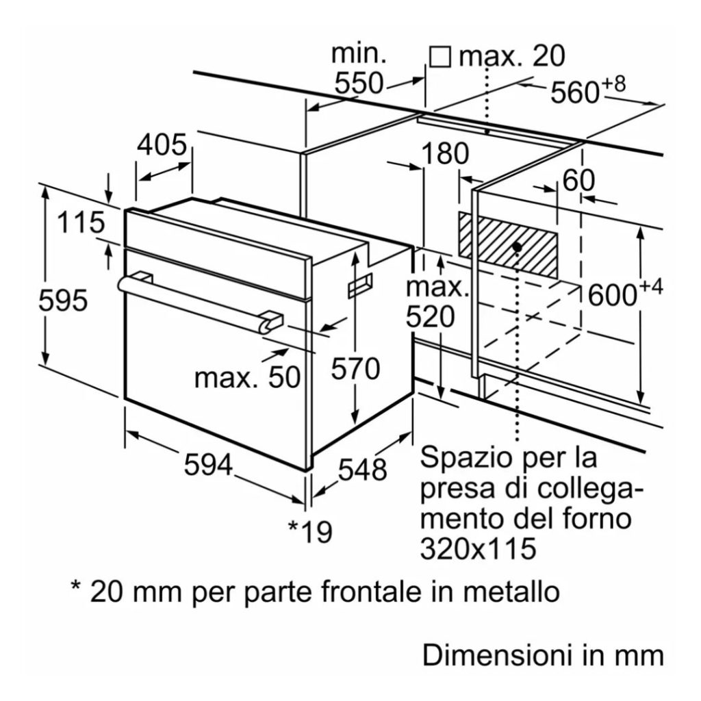 Bosch Forno Elettrico da Incasso Ventilato Multifunzione con Grill 66 Litri 60 cm Classe A colore Nero - HBF011BA2 Serie 2