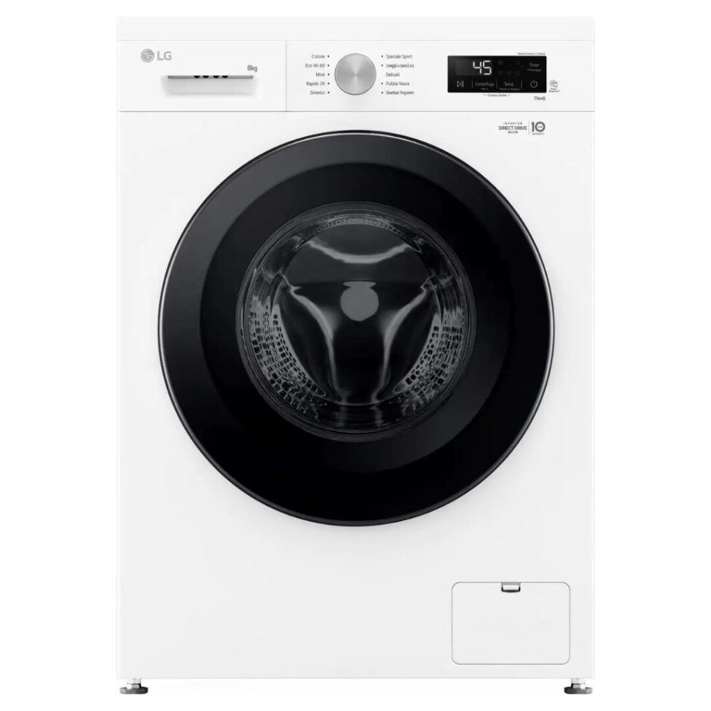 Lg Lavatrice 8 Kg Classe A Profondità 55 cm Centrifuga 1400 giri Inverter Vapore Wi-Fi Allergy Care colore Bianco - F4NX1008NWK