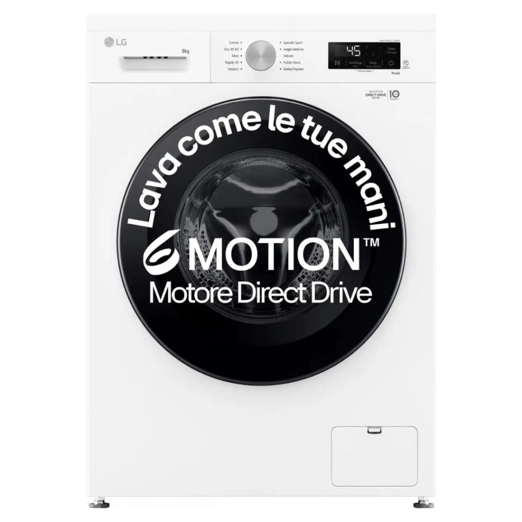 Lg Lavatrice 8 Kg Classe A Profondità 55 cm Centrifuga 1400 giri Inverter Vapore Wi-Fi Allergy Care colore Bianco - F4NX1008NWK