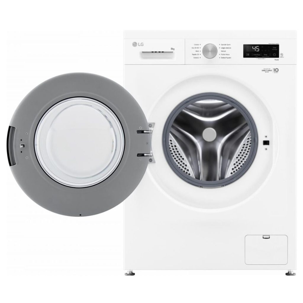 Lg Lavatrice 8 Kg Classe A Profondità 55 cm Centrifuga 1400 giri Inverter Vapore Wi-Fi Allergy Care colore Bianco - F4NX1008NWK