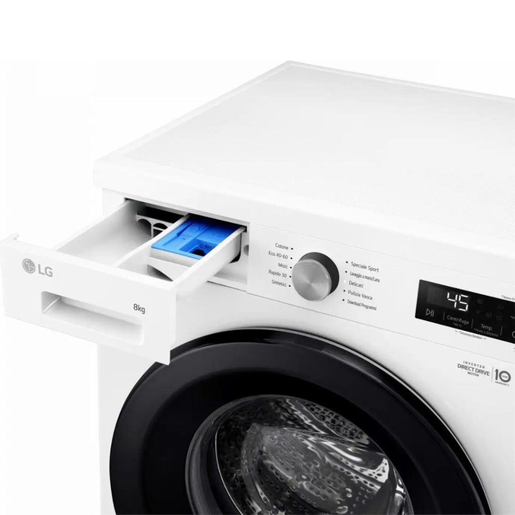 Lg Lavatrice 8 Kg Classe A Profondità 55 cm Centrifuga 1400 giri Inverter Vapore Wi-Fi Allergy Care colore Bianco - F4NX1008NWK
