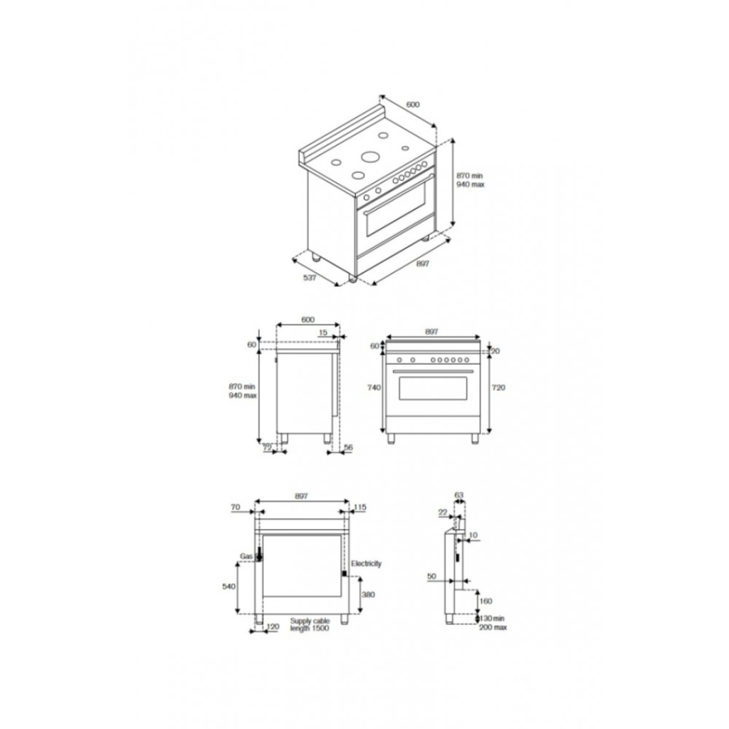 Cucina Libera installazione La Germania 5 Fuochi Gas Forno Elettrico Multifunzione Acciaio Inox AMN965EXV/24