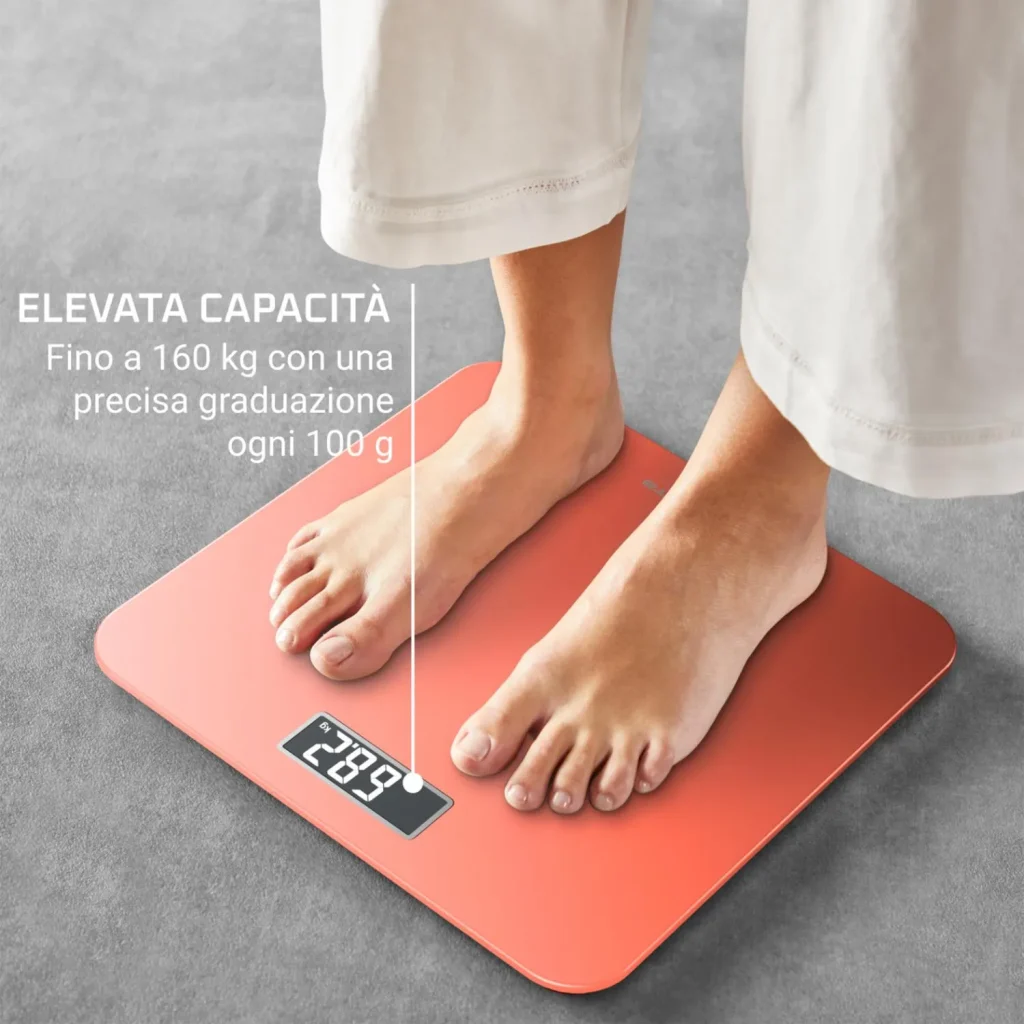 Rowenta Premiss 2.0 Bilancia da Bagno Elettronica Capacità 160 kg Precisione 100 g Display LCD Colore Arancione - BS1803