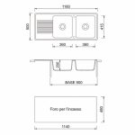 Samet Lavello 116x50 2 vasche Granitovero1162vsbip gocciolatoio bianco
