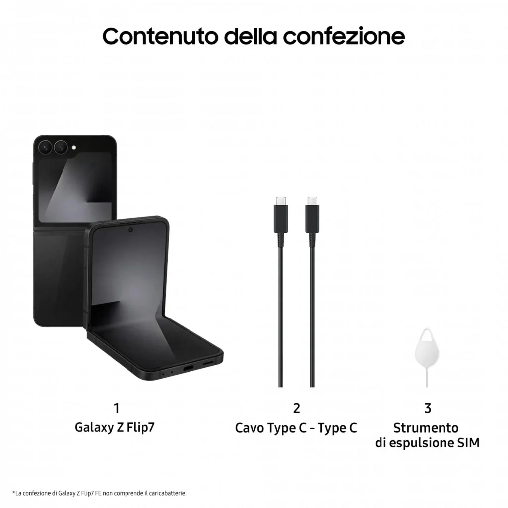 Samsung Galaxy Z Flip7 FE Smartphone 3,4"/6,7" Display Dynamic AMOLED 2X 5G RAM 8 Gb Memoria Interna 128 Gb Android colore Nero - SM-F761BZKGEUE